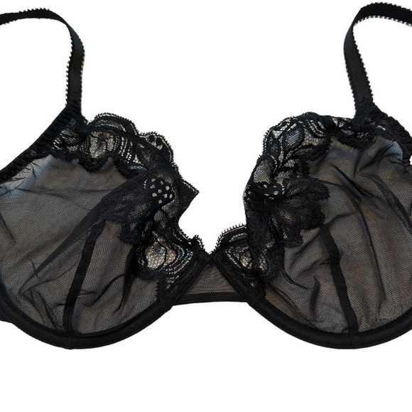 Myla Black Lace Sheer Sophisticated Designer Bra, 36DD - Picture 1 of 8